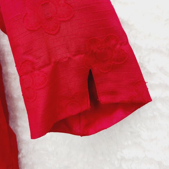 Blouse Size L Red Floral Textured Y2K Whimsycore Festival Bloomcore Officewear - Picture 5 of 16